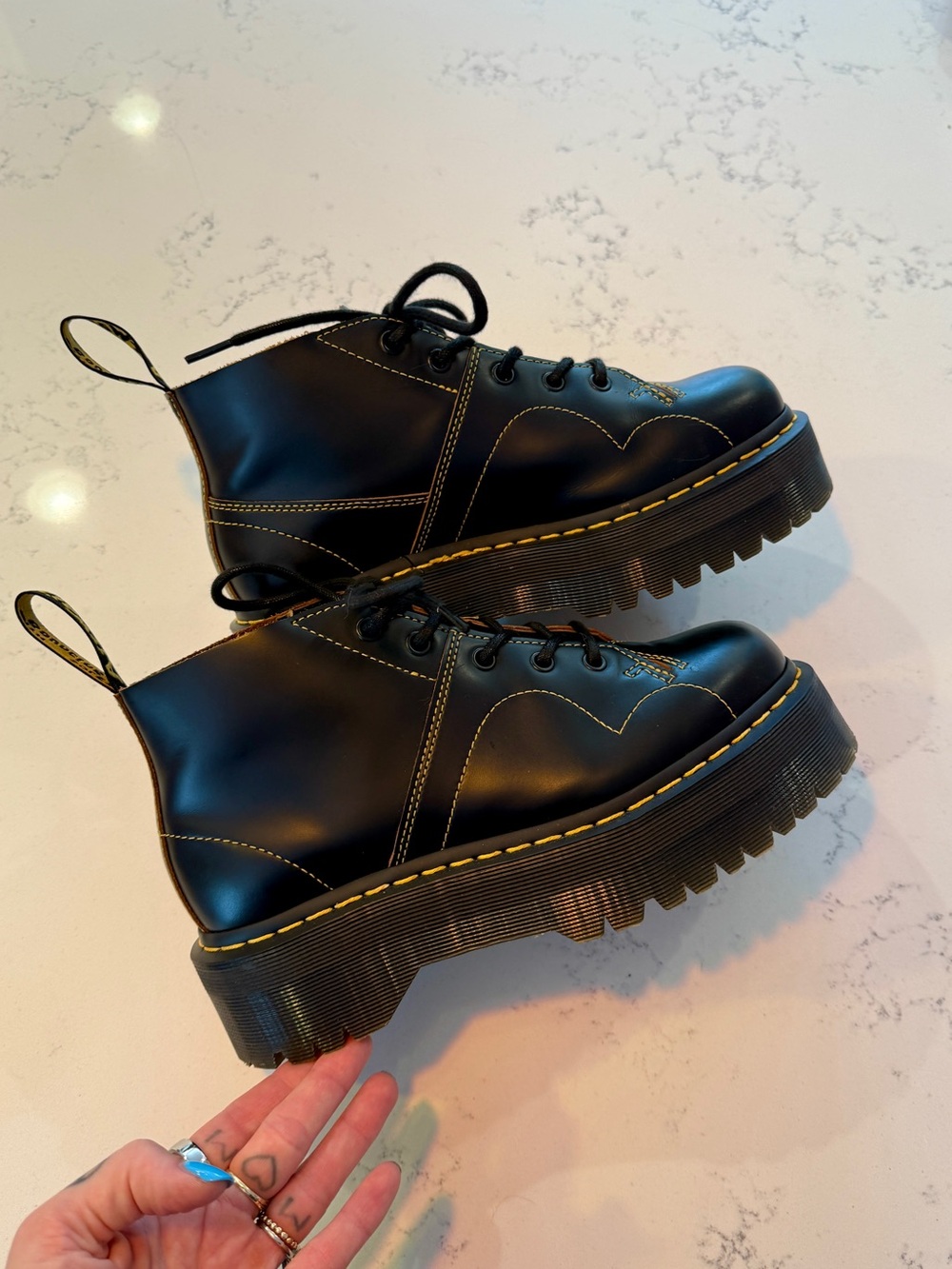 dr. doc martens church platform monkey boots women’s 8 black quad - Picture 4 of 10